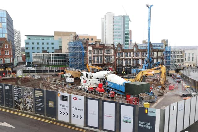 Work has continued on the £500m Heart of the City II development in Sheffield city centre. Picture: Jason Chadwick.