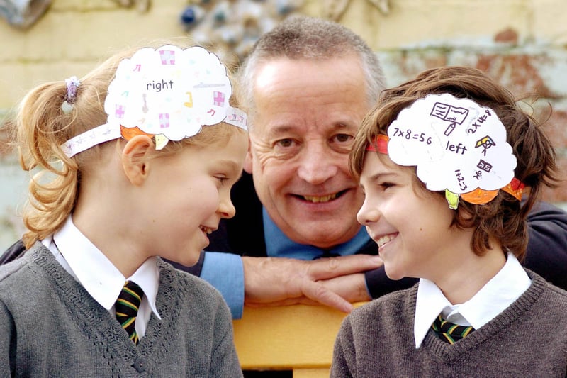 Natalie Sharratt and Scott Briggs show Councillor Alan Charles their paper models of the human brain  at Walton Holymoorside School in 2007.
5 March 2007