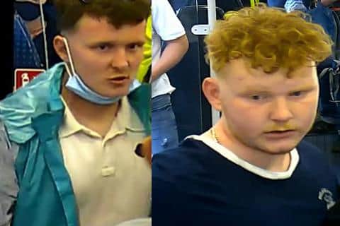 Officers want to trace these two men over a fight on board a train between Sheffield and Lincoln