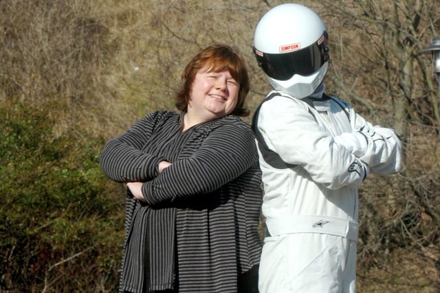 Karen Maclennan, regional fundraiser for the Grace House Hospice appeal, with Sunderland's Stig who was supporting the Charities Driving Challenge in 2010. Does this bring back memories?