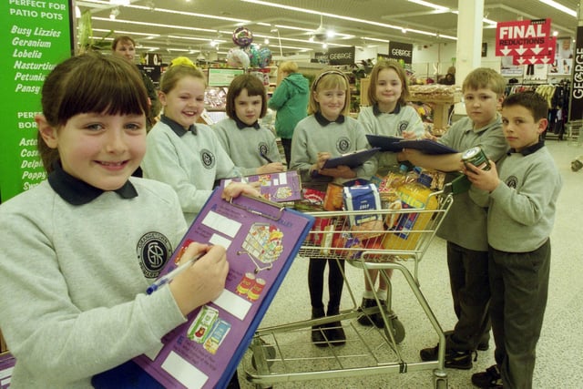 Lauren Stokoe, left, taking part in The Big Sum at Asda with her friends from Grangetown Primary School joining in. Remember this?