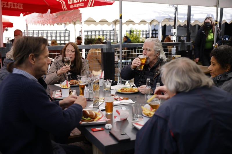 People braved the chilly temperatures to enjoy some al fresco dining as pubs and restaurants reopened their outdoor spaces to the public.