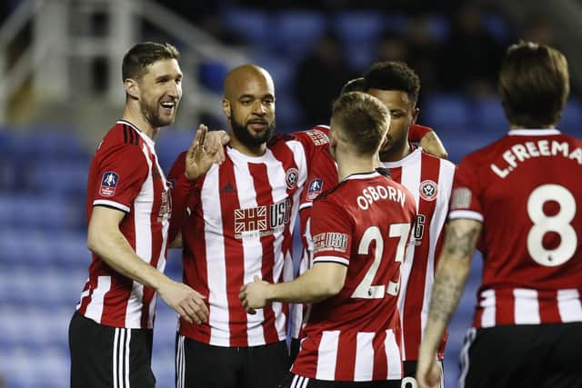 Sheffield United celebrate David McGoldrick's goal during their FA Cup win over Reading Simon Bellis/Sportimage