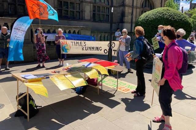 A climate protest event held in Sheffield during the G7 summit in June 2021.