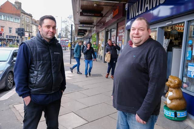 Shopkeepers Mark Williamson, left, and Dean Oldfield accused Excel Parking of "killing" trade in Broomhill.