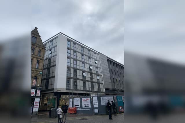 The new apartment block in Sheffield city centre has been revealed after scaffolding was finally removed from Chapel Walk and Fargate (photo: Adam Murray)