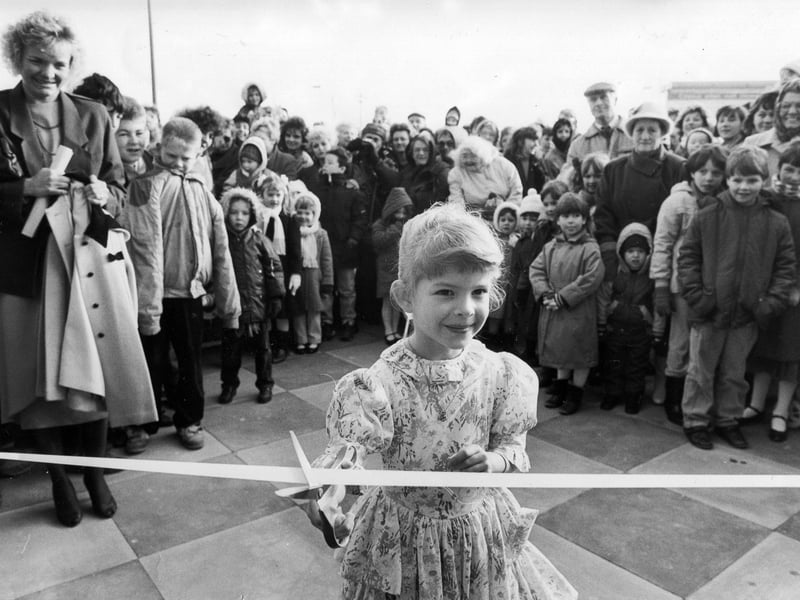Rebecca Morley cuts the tape to open Crystal Peaks Shopping Centre, in Mosborough, Sheffield, on March 1, 1988