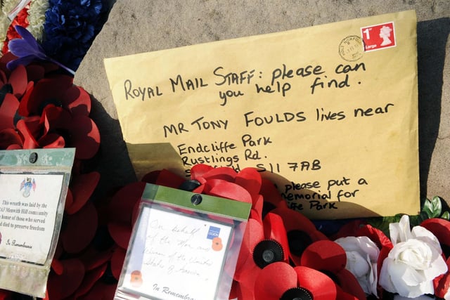 A Envelope sent through the post laid on the memorial