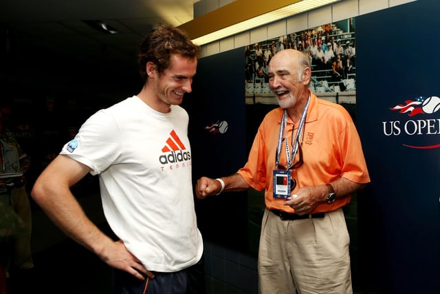 NEW YORK, NY - SEPTEMBER 08:  Andy Murray laughs with actor Sean Connery after his men's singles semi-final match against Tomas Berdych of Czech Republic on Day Thirteen of the 2012 US Open.