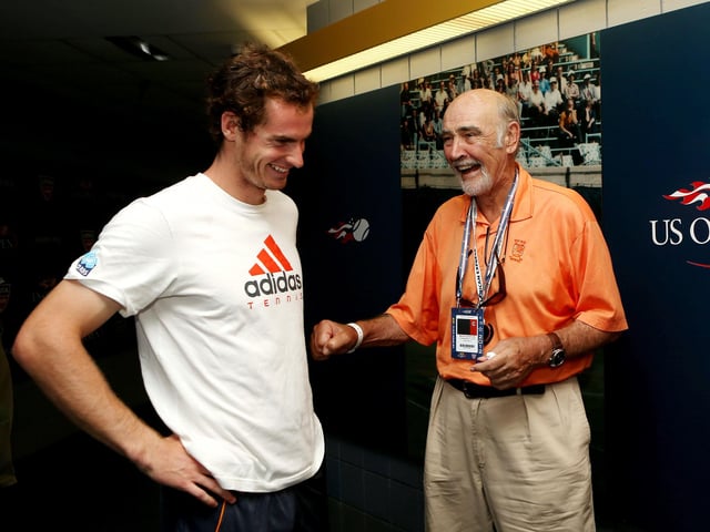 NEW YORK, NY - SEPTEMBER 08:  Andy Murray laughs with actor Sean Connery after his men's singles semi-final match against Tomas Berdych of Czech Republic on Day Thirteen of the 2012 US Open.