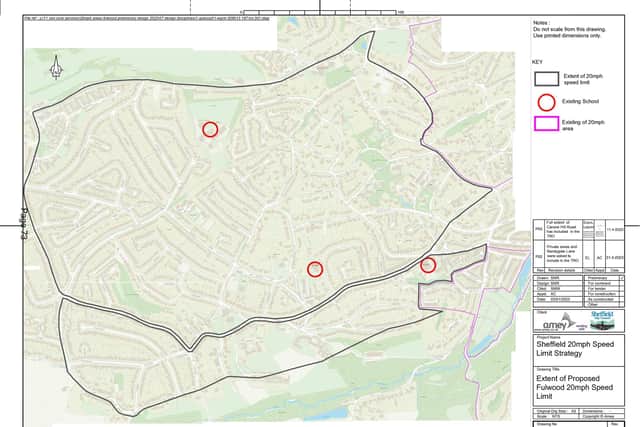 The boundary for the 20mph speed limit zone in Fulwood, Sheffield, approved by the city council