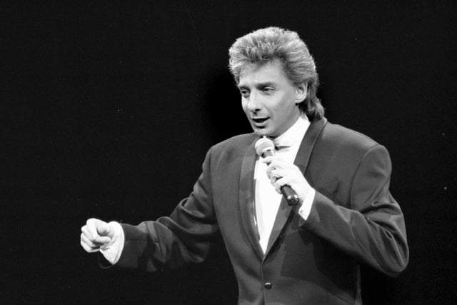 American singer/songwriter Barry Manilow in concert at the Playhouse theatre in Edinburgh, February 1990.