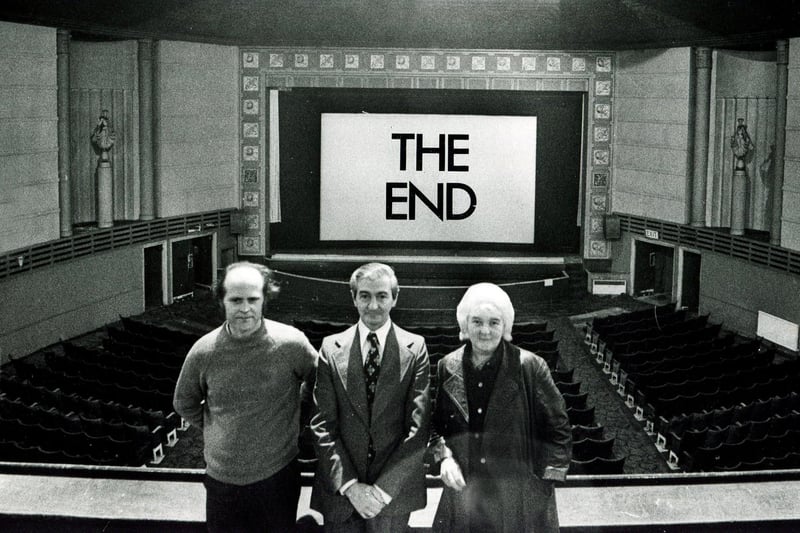 The closing of the Vogue Cinema, Sheffield Lane Top, in 1975.  Pictured, left to right, are staff Jack Ward, Steve Kay (manager), and Jean Haythorne