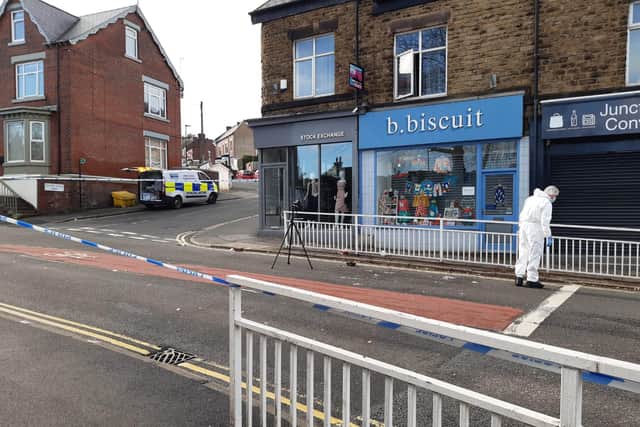 Police on Junction Road in Sharrow, Sheffield, near the Hunter's Bar roundabout, after a man was arrested on suspicion of rape and assaulting a police officer