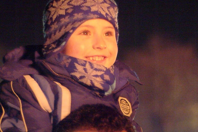 2008: this youngster is enjoying the view of the bonfire from his dad’s shoulders at Ashfield District Council’s Bonfire Night.