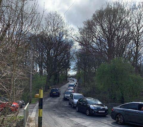 The picture which claims to show motorists queuing outside of Blackstock Road Household Recycling Centre