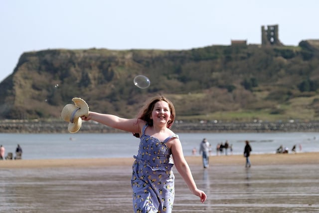 You can't beat a daytrip to the seaside, and Scarborough is one of the finest locations England has to offer. 
Alayah is pictured enjoying Scarborough beach in the sunshine. Picture: Richard Ponter
