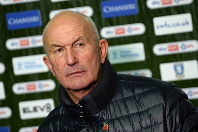 Sheffield Wednesday boss Tony Pulis faces the media when he was asked why he brought off substitute Jordan Rhodes during the 0-0 draw against Stoke City. Photo: Steve Ellis.