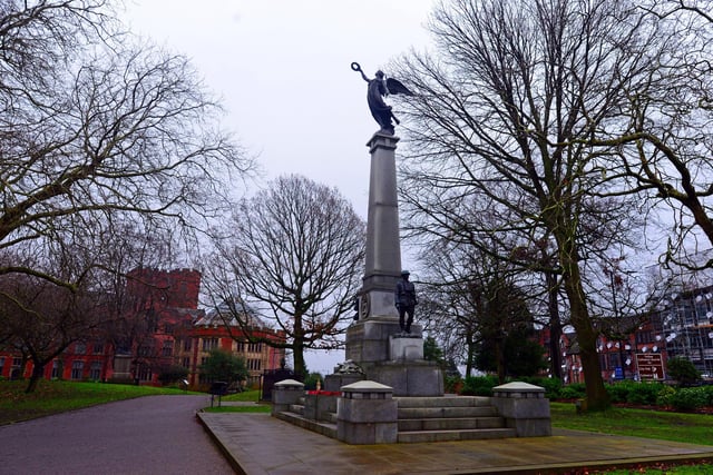 The York and Lancaster Regiment Memorial within the park, unveiled on July 7, 1923, is topped by a figure of winged victory with a World War I officer and private flanking the central column. It is inscribed: “To the everlasting honour and glory of the 8,814 officers, non-commissioned officers and men of the York and Lancaster Regiment who fell in the Great War 1914-1919 - also of 1,222 members of the regiment who fell in the war 1939-1945."