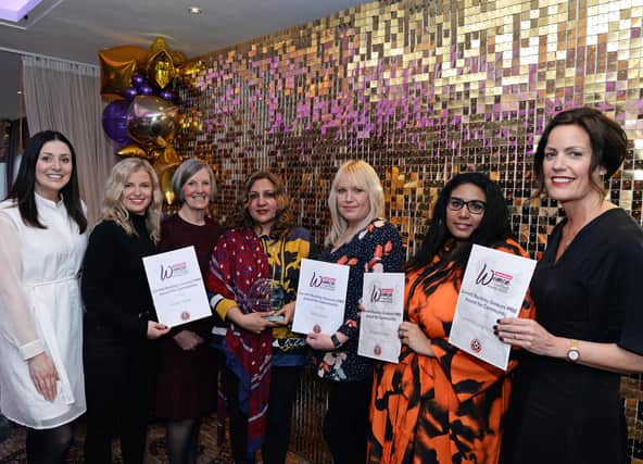 Sahira Irshad, winner of The Dorrett Buckley-Greaves MBE award for Community, pictured with Emma Kirk, Head of Marketing at SUFC, Victoria Warren, of Gritty People and finalists Bobbie Walker, Rita Howson, Annalisa Toccara and Vanessa Langley-Graus