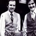 World Professional Snooker Championship at the Crucible Theatre, Sheffield
1997 winner John Spencer (left) and Cliff Thorburn - 28th April 1977