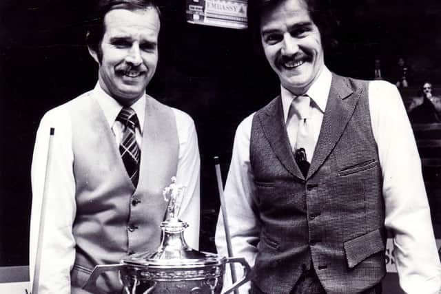 World Professional Snooker Championship at the Crucible Theatre, Sheffield
1997 winner John Spencer (left) and Cliff Thorburn - 28th April 1977