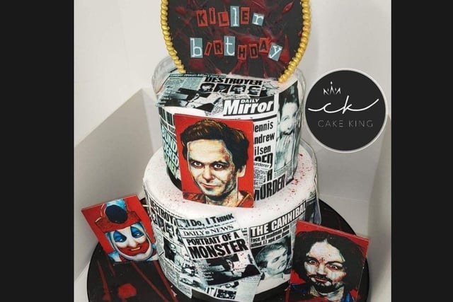Josh makes cakes for adults as well including this one for someone with an interest in famour killers.
