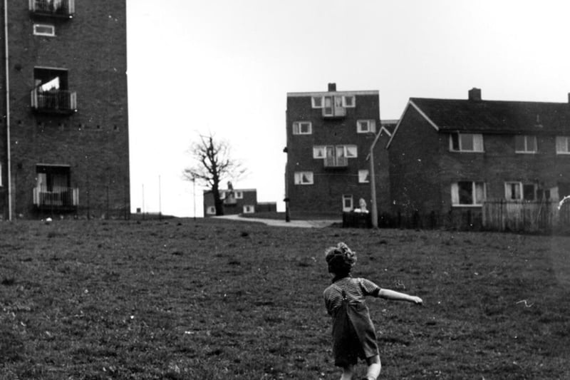 A boy pictured playing on Sheffield's Gleadless Valley Estate in the 1960s