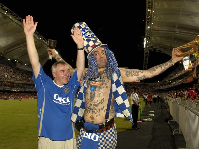 Pompey supporters Paul Banks and John Westwood.