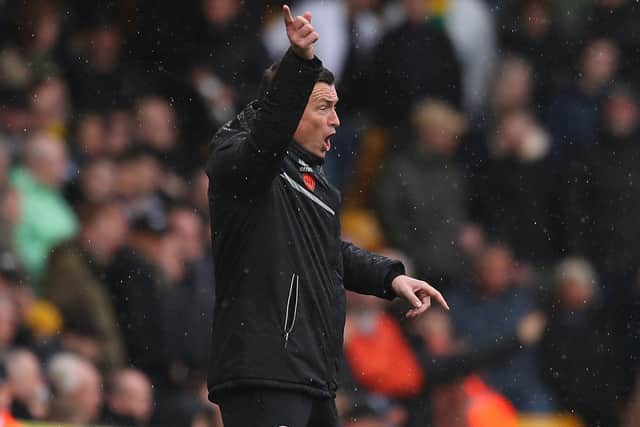 Sheffield United manager Paul Heckingbottom barks out the instructions at Norwich City: Simon Bellis / Sportimage