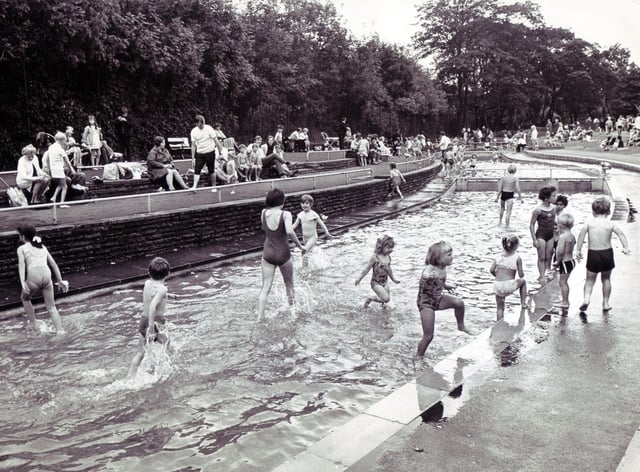 Youngsters enjoying themselves in the paddling pool in Millhouses Park, Sheffield, on the Bank Holiday August 1970