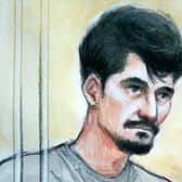 An artist's impression of Vasile Culea, 33, accused of the murder of Freda Walker and the attempted murder of Ken Walker at Langwith Junction, Derbyshire. Image: Helen Tipper/SWNS.