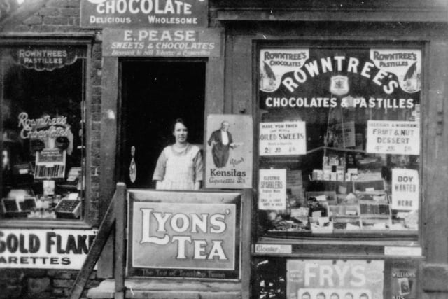 Pease – Confectioner and grocer. Tea, chocolate and cigarettes on sale here: the stock in trade for Edwardian grocers. The three leading English chocolate makers are well represented; Rowntree, Cadbury and Fry all of which were established by Quakers.