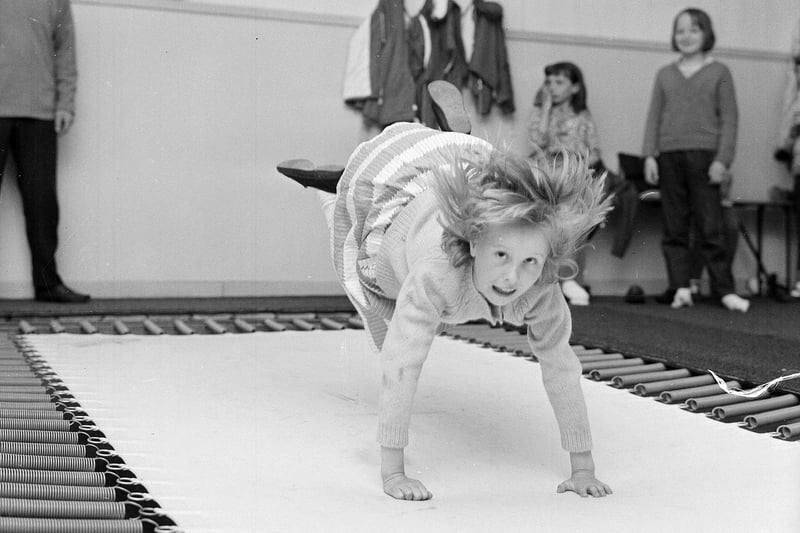 Children playing at the Kangaroo Trampoline centre, in Portobello's Windsor Place, in 1965