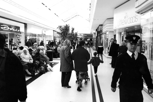 Shoppers in Portsmouth Cascades in March 1993