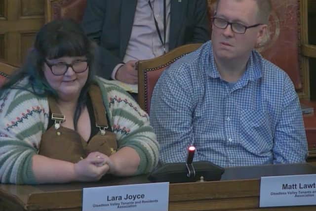 Lara Joyce and Matt Lawton of Gleadless Valley Regeneration Board speaking at Sheffield City Council, December 10, 2025. Picture: Sheffield Council webcast