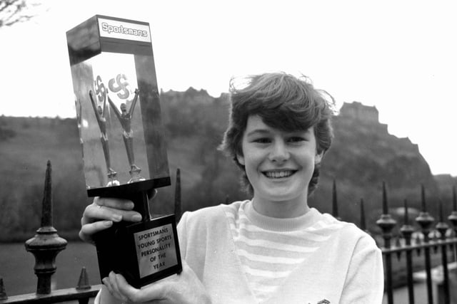 Athlete Yvonne Murray won the Sportsmans Young Personality of the Year award when an 18-year-old Musselburgh Grammar schoolgirl. Picture taken with the trophy in Princes Street Edinburgh, January 1983.