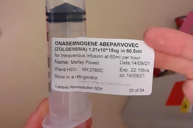 A syringe containing the genetic treatment Zolgensma, the "worlds most expensive drug" which was administered to Marley Powell at Sheffield Children's Hospital.
