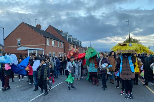 Hundreds of people join Darnall's lantern parade hosted by High Hazel Academy every year, with children lighting up the street with their paper lanterns. Photo from 2021.