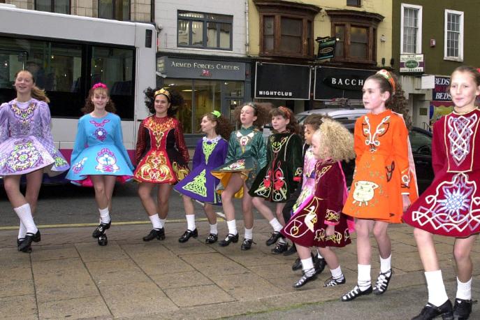 Mc Roibin School of Dance pupils performing a dance in Hall Gate in 2001.