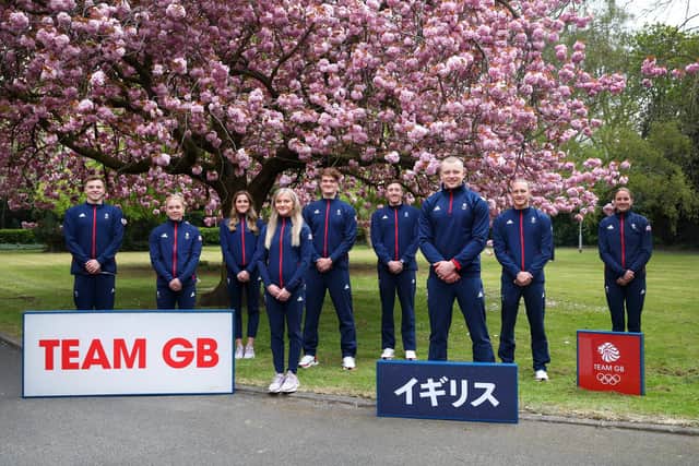 (L-R) Joe Litchfield, Anna Hopkin, Molly Renshaw, Abbie Wood, James WIlby, Max Litchfield, Adam Peaty, Luke Greenback and Sarah Vasey of Great Britain pose for a photo to mark the official announcement of the swimming team selected to Team GB for the Tokyo 2020 Olympic Games at Loughborough University. (Photo by Alex Pantling/Getty Images for British Olympic Association)