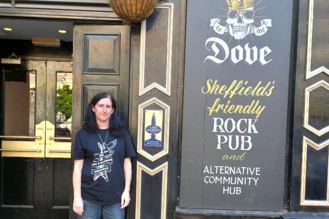 Landlady Dawn Gunther outside the Dove and Rainbow pub on Hartshead Square in Sheffield city centre, which she has run for 16 years. She has urged people to support the pub and other locals through the cost-of-living crisis after being hit by a £25,000 energy bill hike