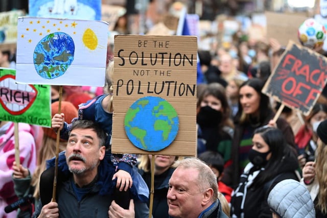 This placard even rhymes! It reads 'Be the solution, not the pollution'.