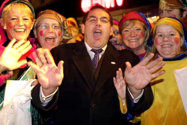 Mayor Martin Winter enjoying himself at the switch on at the 2003 Doncaster Christmas Lights Switch-On