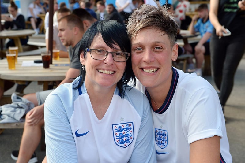 Fans in Chesterfield watch the England v Germany game at the Spotted Frog. Kelly Lewis and Rachel Rodgers.