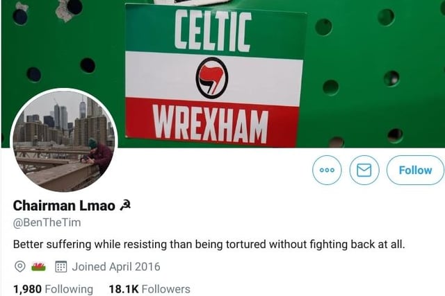 Prominent poster on Twitter from a Celtic persuasion, 'Chairman LMAO' has accrued 18,000 followers at last count.
Twitter - @BenTheTim