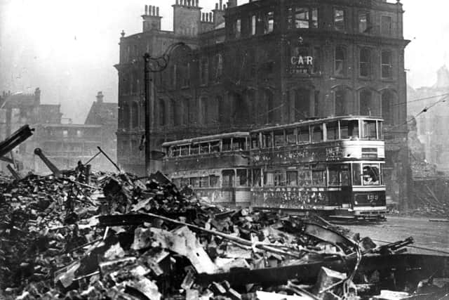 Angel Street in Sheffield during the Blitz in 1940