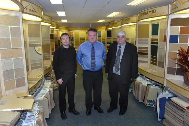 Pictured  on Chesterfield Road, Woodseats is Pyramid Carpets showroom. Seen is the management  team LtoR  Mark Steer, Terry Dawson, and Chris Steer in 2007