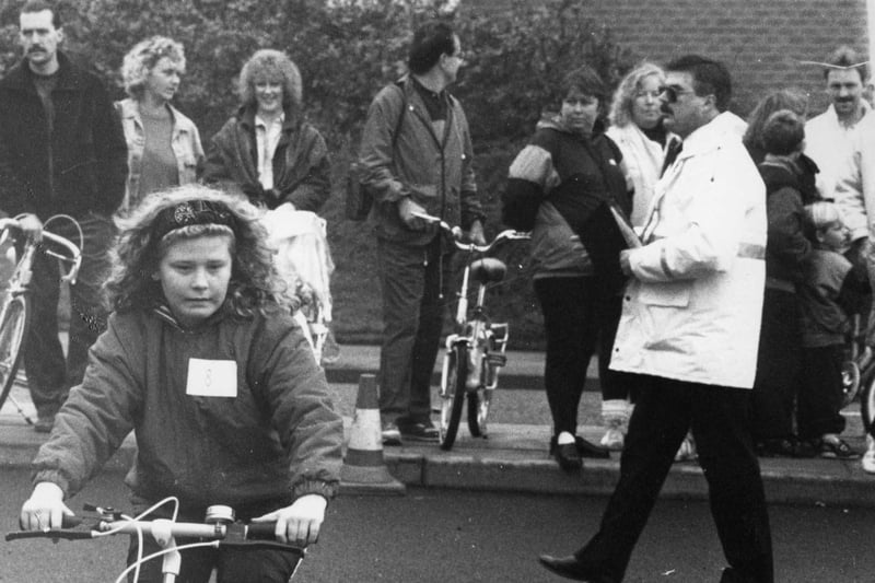Angela Holmes demonstrates the finer points of the cycling skills course in this South Tyneside photo from October 1991. Who can tell us more?
