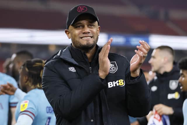 Burnley manager Vincent Kompany celebrates promotion to the Premier League: Richard Sellers/PA Wire.